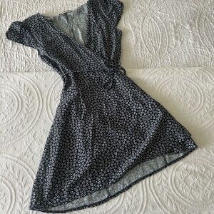 Elegant Black and White Floral Wrap Dress